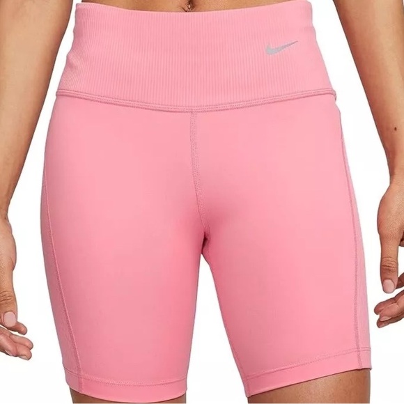 Nike Women Pink Biker Shorts Running Tight Fit Mid Rise Ribbed Panel Spandex XS - Picture 8 of 10